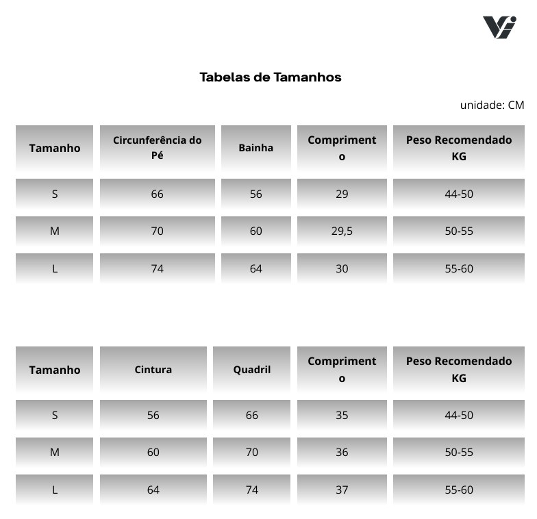 Tabela de tamanhos de Legging SlimWave